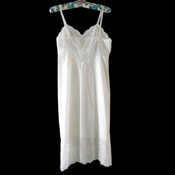 70s White Embroidered Bridal Slip Dress M - Picture 11 of 12